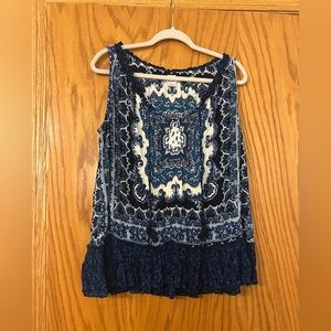 Bila Bohemian Blue Sleeveless Tie Tassel Top - NWOT - Size L